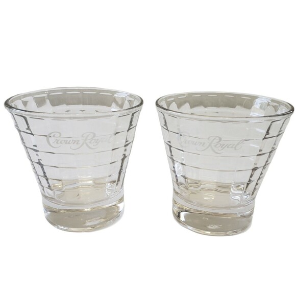 Crown Royal Whiskey Glass Low Ball Rocks Round Bottom Glass Etched Logo Set of 2 - Picture 6 of 6